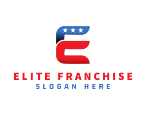 Stars and Stripes Letter E logo design