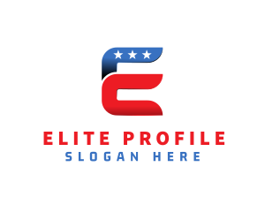 Stars and Stripes Letter E logo design