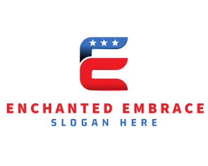 Stars and Stripes Letter E logo design