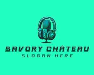 Headphone Microphone Recording logo design