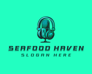 Headphone Microphone Recording logo design