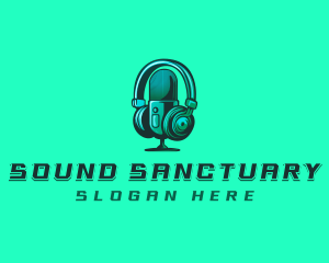 Headphone Microphone Recording logo design