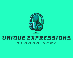 Headphone Microphone Recording logo design