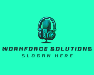 Headphone Microphone Recording logo design