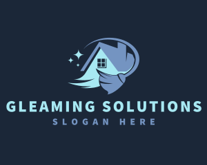 Sparkling House Cleaning Broom logo design