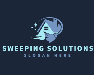 Sparkling House Cleaning Broom logo design