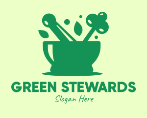 Green Mortar & Pestle logo design