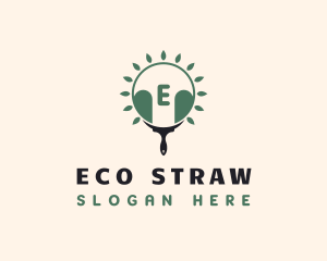 Eco Leaf Paint Brush logo design