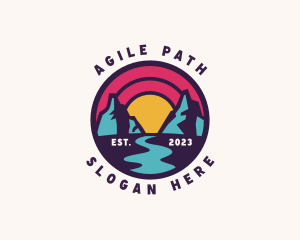 Mountain Path Sunset Travel logo design