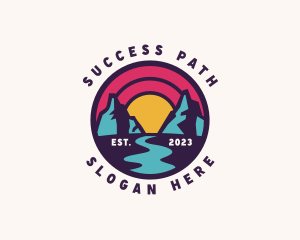 Mountain Path Sunset Travel logo design