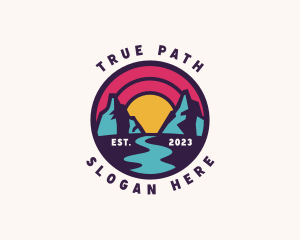 Mountain Path Sunset Travel logo design