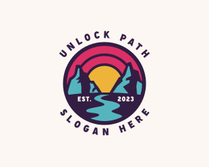 Mountain Path Sunset Travel logo design