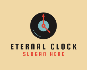 Clock Vinyl Record logo design