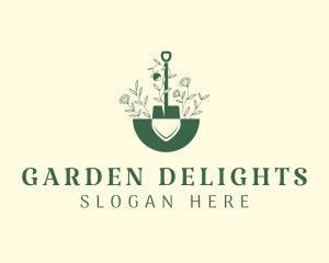 Flower Shovel Landscaping Tools logo design