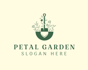 Flower Shovel Landscaping Tools logo design