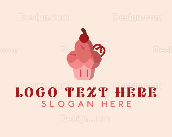 Cherry Cupcake Dessert Logo