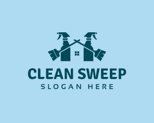 Home Cleaning Broom Spray logo design