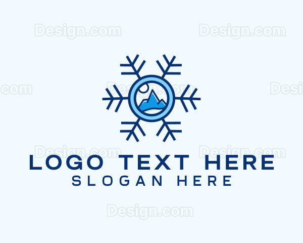 Snowflake Winter Mountain Scene Logo