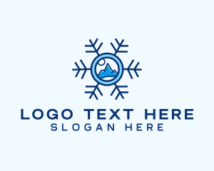 Snowflake Winter Mountain Scene logo