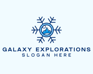 Snowflake Winter Mountain Scene logo design