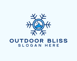 Snowflake Winter Mountain Scene logo design