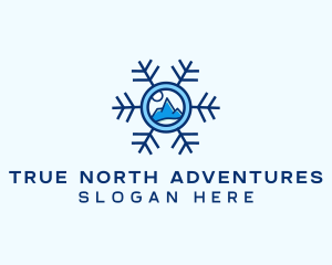 Snowflake Winter Mountain Scene logo design