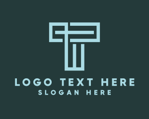 Modern - Beam Column Brick Maze Letter T logo design