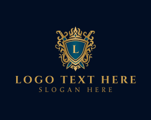 Crown - Elegant Knight Sword Shield logo design