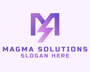 Purple Lightning Letter M  logo design