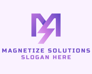 Purple Lightning Letter M  logo design