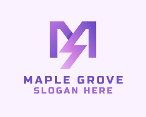 Purple Lightning Letter M  logo design