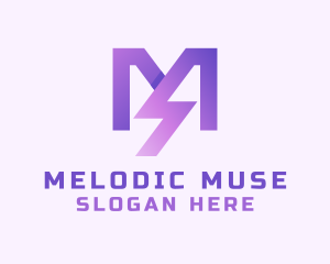 Purple Lightning Letter M  logo design