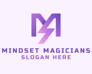 Purple Lightning Letter M  logo design