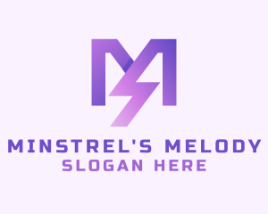 Purple Lightning Letter M  logo design