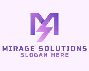 Purple Lightning Letter M  logo design