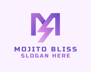 Purple Lightning Letter M  logo design