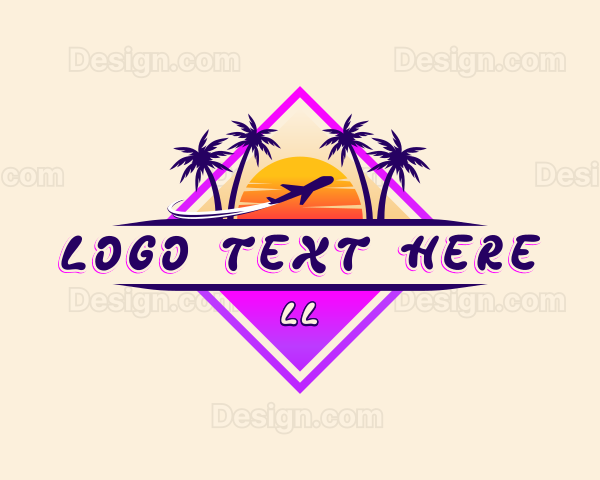 Airplane Beach Sunset Logo