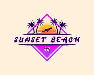 Airplane Beach Sunset logo design