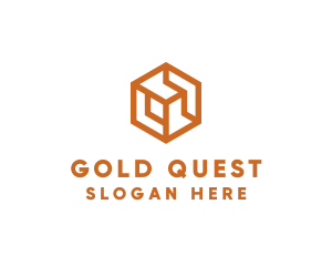 Gold Hexagon Cube logo design