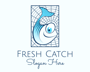 Blue Fish Cartoon logo design