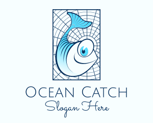 Blue Fish Cartoon logo design