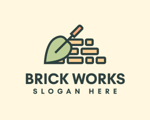 Leaf Trowel Brick Wall logo design