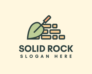 Leaf Trowel Brick Wall logo design