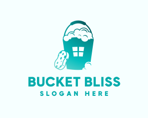 Gradient Cleaning Sponge Bucket logo design