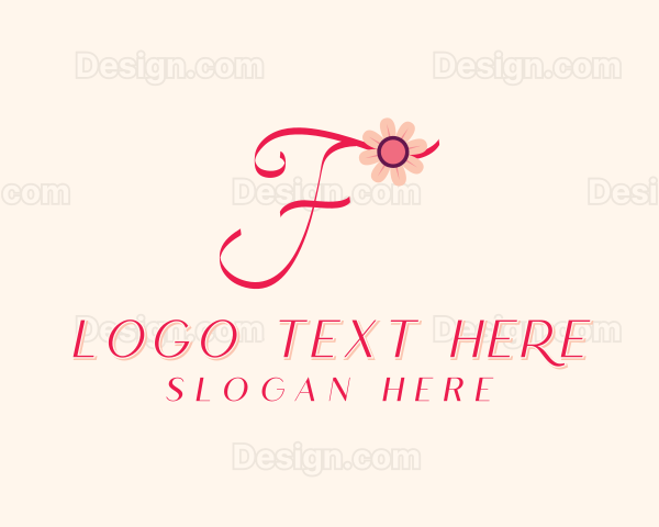 Pink Flower Letter F Logo