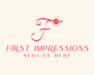 Pink Flower Letter F logo design