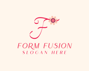 Pink Flower Letter F logo design