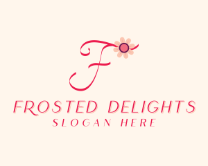 Pink Flower Letter F logo design