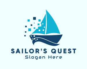 Pixel Nautical Sailboat  logo design