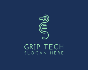 Tech Circuit Seahorse logo design